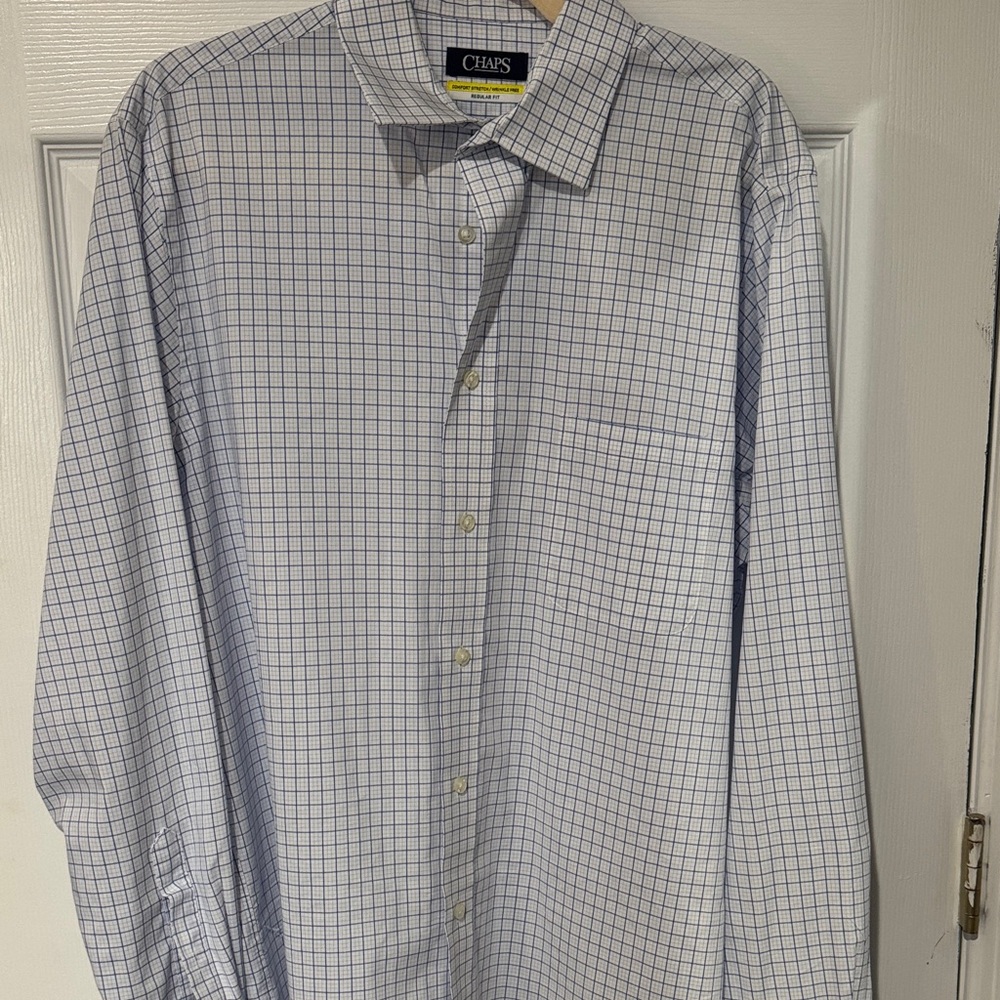 Chaps Men's White and Blue Grid Dress Shirt never worn 16 34/35 reg fit